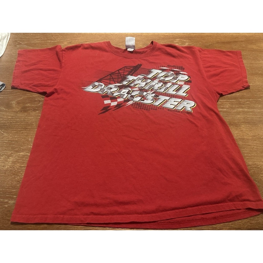 Vintage Cedar Point Dragster Roller Coaster Shirt Top Thrill Size XL Red